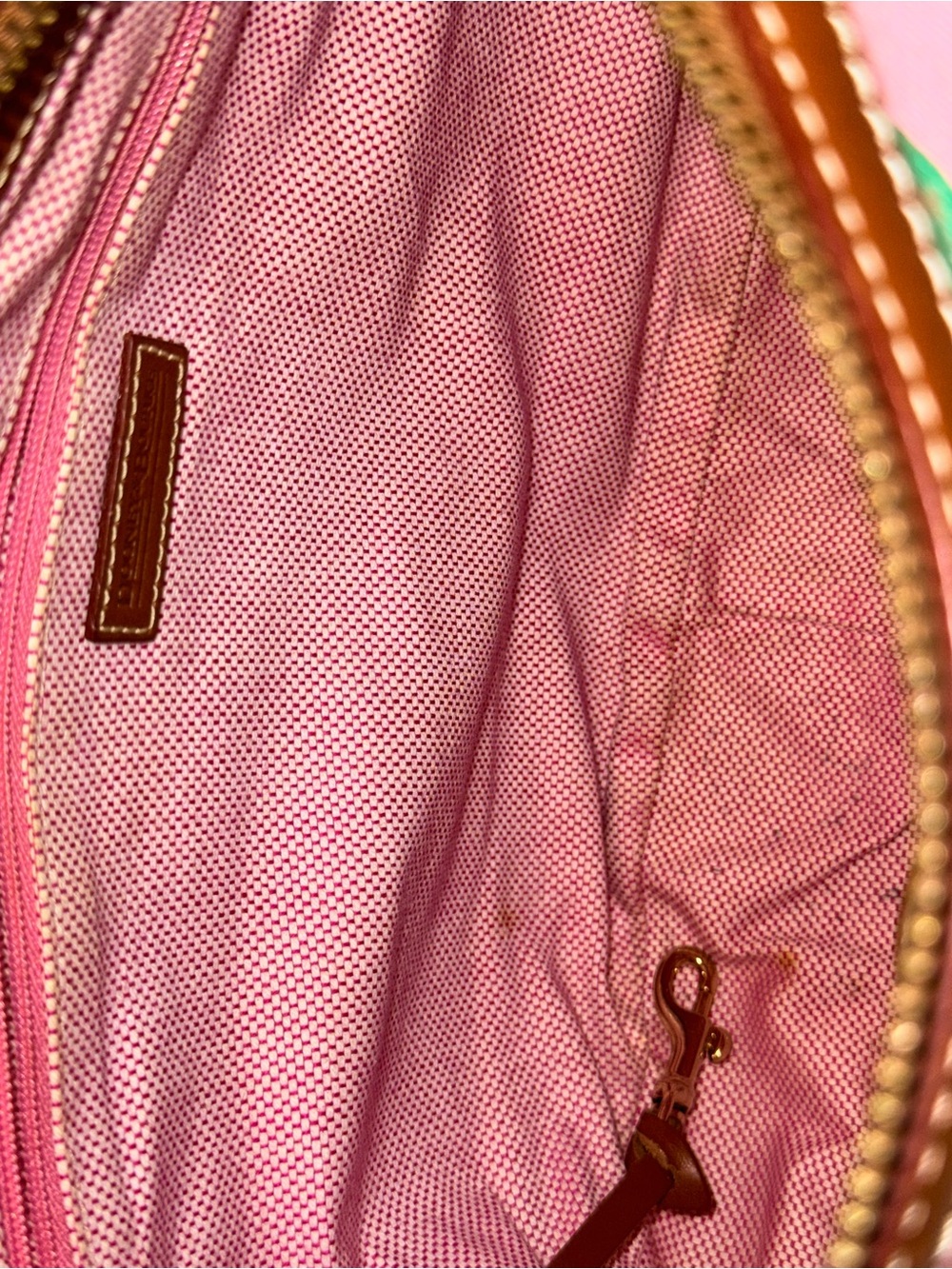Dooney & Bourke Pink and Green Signature Crescent Shoulder Bag - Picture 6 of 8